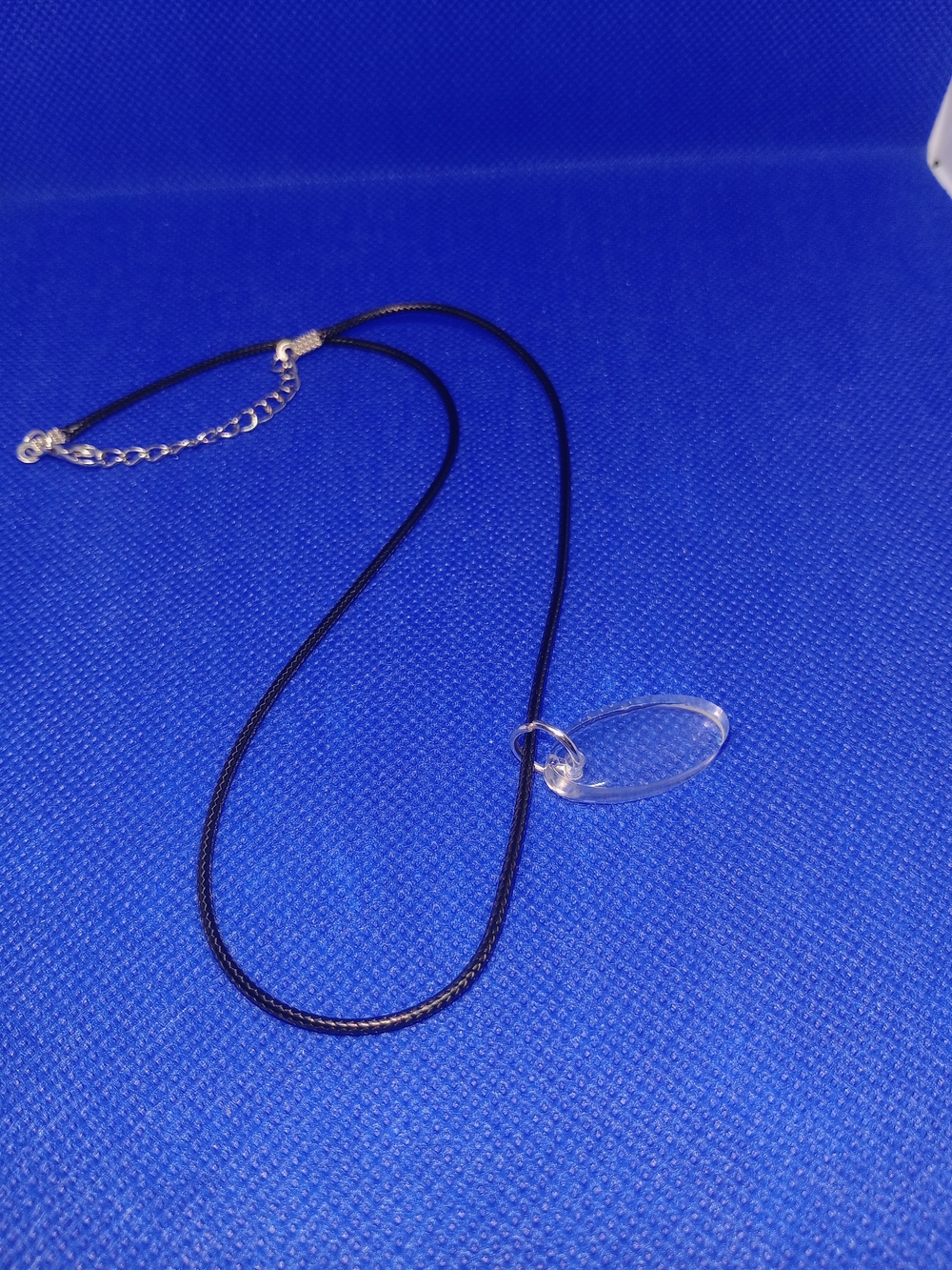 Minimal Black Cord Necklace with Clear Oval Pendant